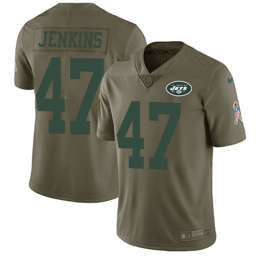 Nike Jets #47 Jordan Jenkins Olive Men's Stitched NFL Limited Salute To Service Jersey
